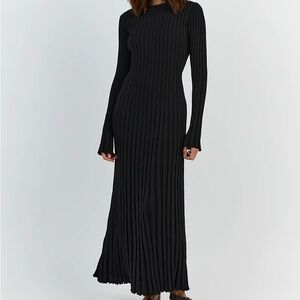 DISSH Black Ribbed Ada Dress Bell Sleeve